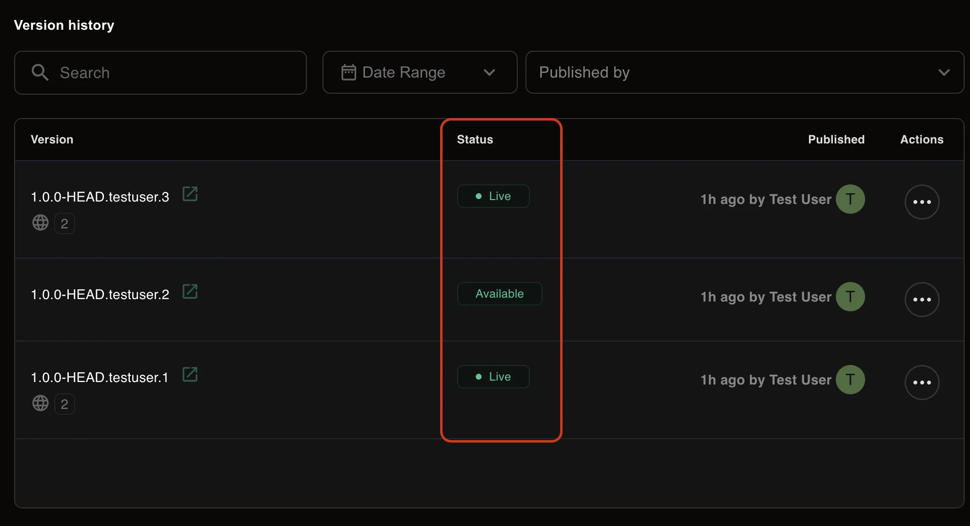alt 'Version statuses column'
